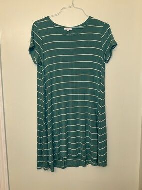 Z Supply Teal and White Striped Midi Tee Dress